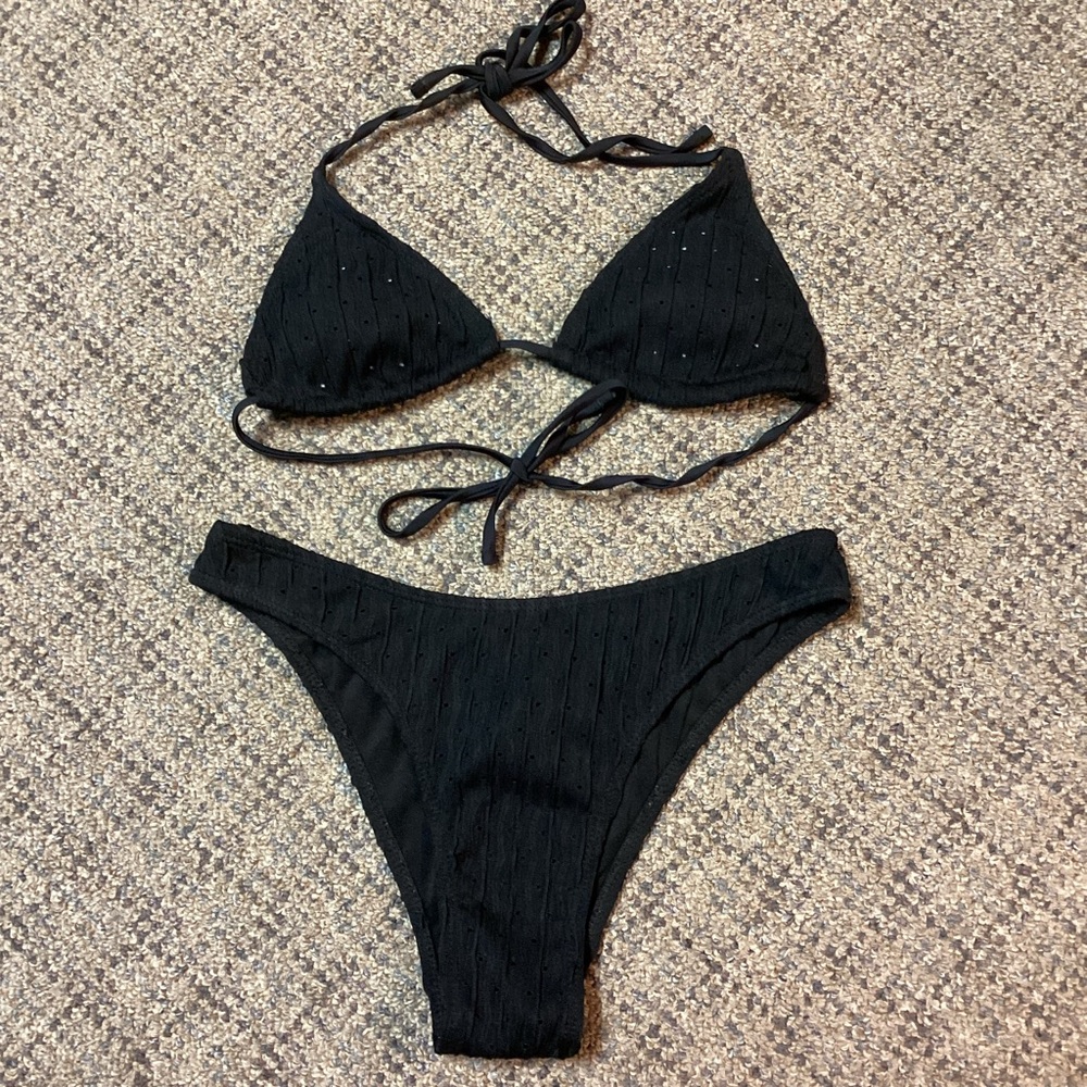 SHEIN Elegant Pattern Polka Dot Black White Bikini Set * Size Small
